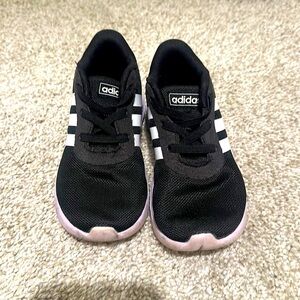 Black white and purple Adidas